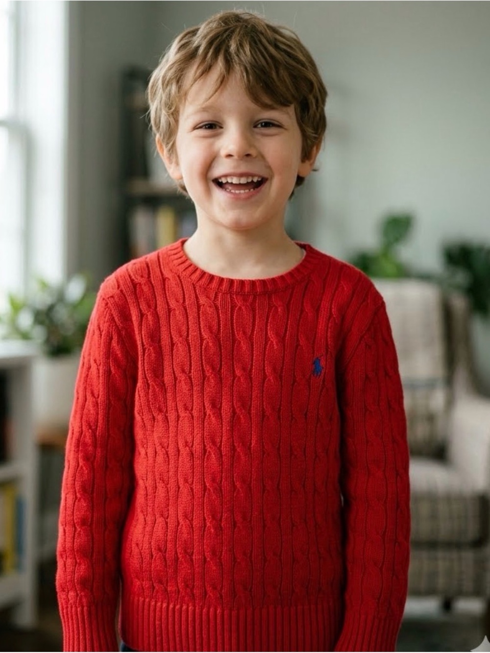 Polo by Ralph Lauren Boys' Bright Red Cable Knit Sweater, Size 6 - Holiday Wear